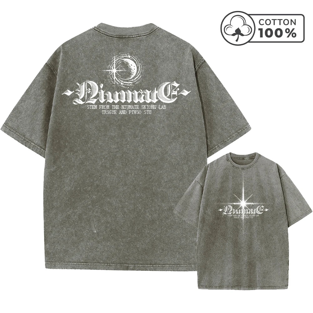 Men's Retro Washed T-Shirt With Starlight Text Print Distressed Pure Cotton Short Sleeved Summer Outdoor Commuter Gym Top