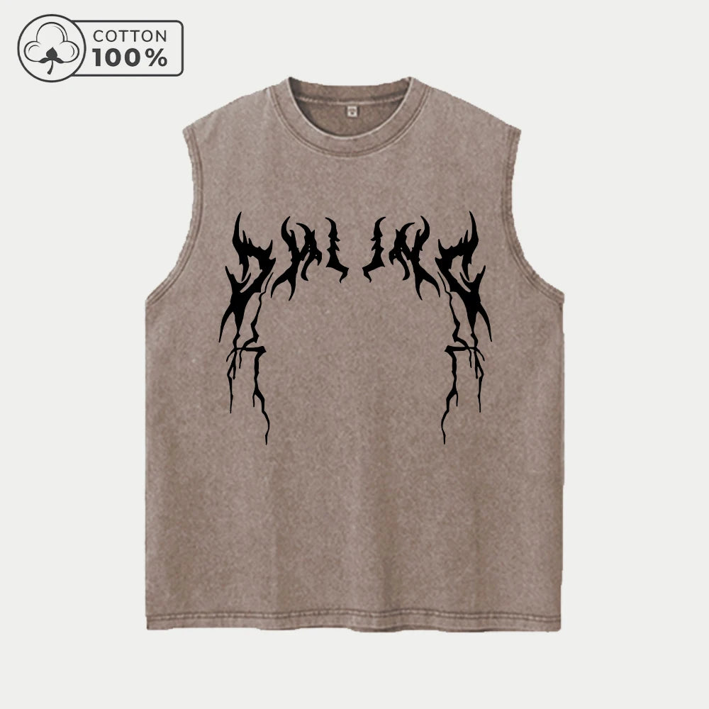 Men's Vintage Washed Vest With Thorn Print Perfect For Summer Workouts And Commute Casual And Stylish Pure Cotton Vest