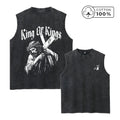 Men's Distressed Washed Vest With Jesus Cross Print Summer Pure Cotton Casual Sleeveless T-Shirt Vintage Street Style Top