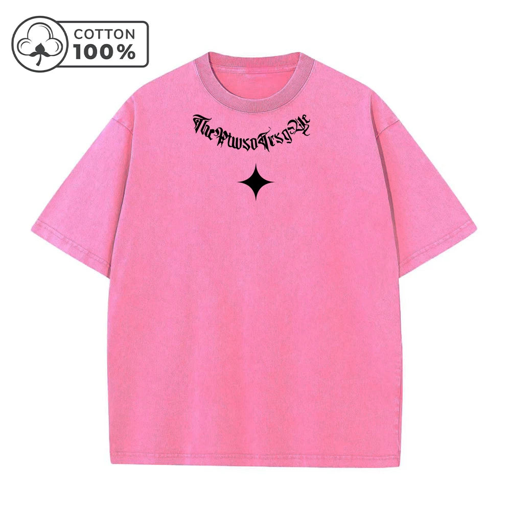 Men's Street Style Retro Washed T-Shirt With Thorn And Star Print Distressed Pure Cotton Short Sleeve Summer Commuter Gym Top