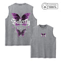 Men's Unique Butterfly And Letter Print Washed Vest Summer Fitness And Commute Top Distressed Casual Fashion Pure Cotton Vest