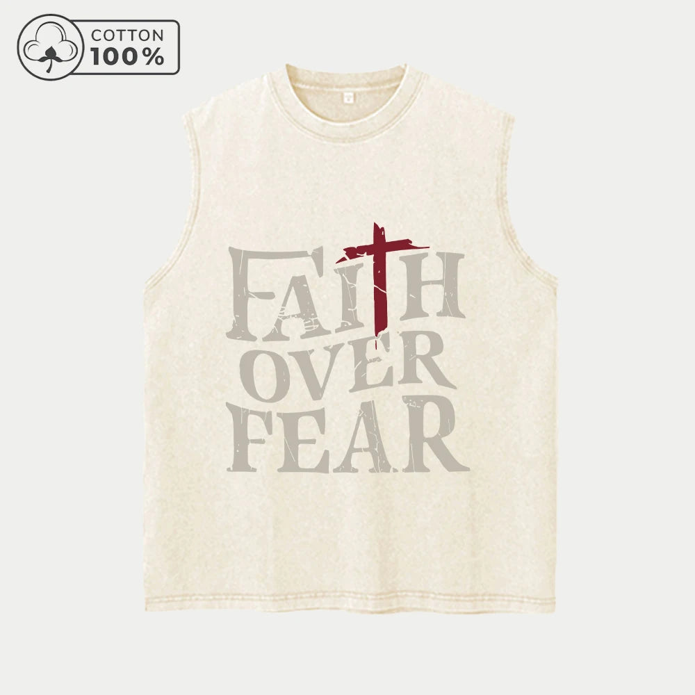 Men's Trendy Short Sentence Print Washed Vest Loose Casual Pure Cotton Fitness Commuter Retro Sleeveless Vest Summer Running Top