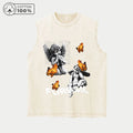 Men's Distressed Washed Vest Summer Casual Fashion Angel Print Pure Cotton Sleeveless T-Shirt Everyday Street Style Commute Top
